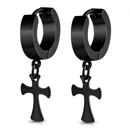Cercei negri din inox cu cruciulite [0]