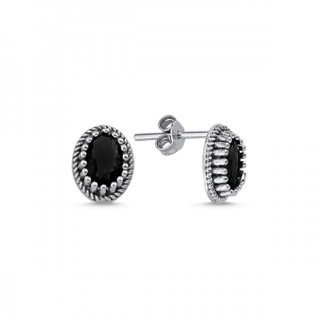 Cercei ovali argint 925 cu zirconii negre - Be Elegant ETU0089