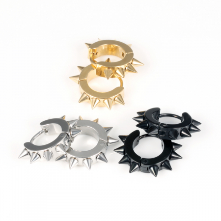 Cercei rotunzi Punk din inox negru [5]