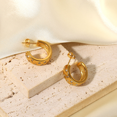 Cercei rotunzi din inox auriu cu zirconii [2]