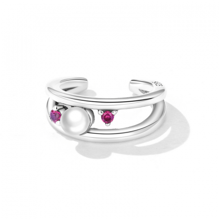 Cercel argint ear cuff pisicuta cu perla si zirconii, peste ureche [1]