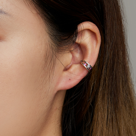 Cercel argint ear cuff pisicuta cu perla si zirconii, peste ureche [4]