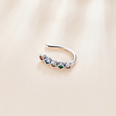 Cercel argint ear cuff pisicuta cu zirconii colorate, peste ureche [3]