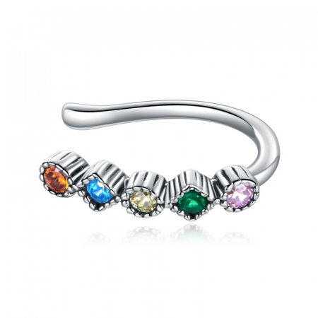 Cercel argint ear cuff pisicuta cu zirconii colorate, peste ureche