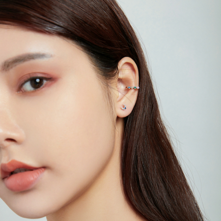 Cercel argint ear cuff pisicuta cu zirconii colorate, peste ureche [1]