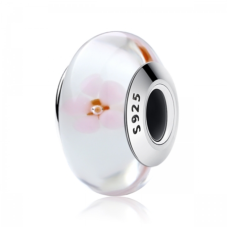 Charm argint 925 alb cu floricele roz - Be Nature PST0074 [0]