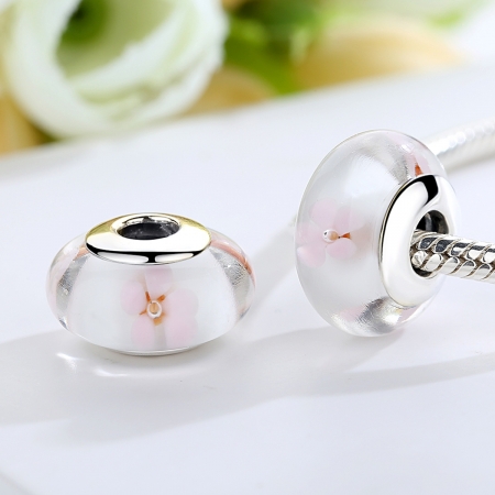 Charm argint 925 alb cu floricele roz - Be Nature PST0074 [1]