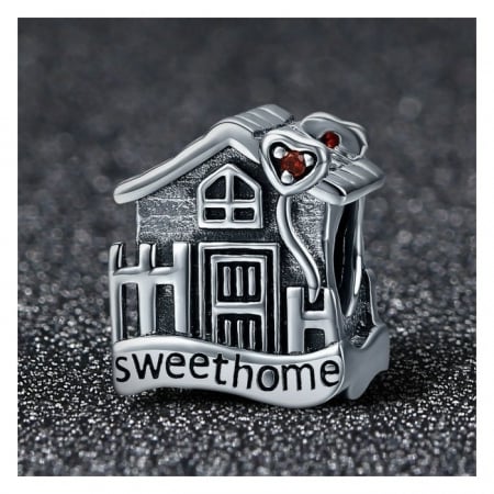 Charm argint 925 casuta Sweet Home cu inimioare rosii PST0107 [1]