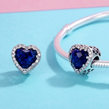 Charm argint 925 cristal albastru cu inimioare si zirconii albe - Be in Love PST0101 [1]