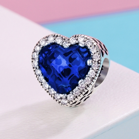 Charm argint 925 cristal albastru cu inimioare si zirconii albe - Be in Love PST0101 [3]