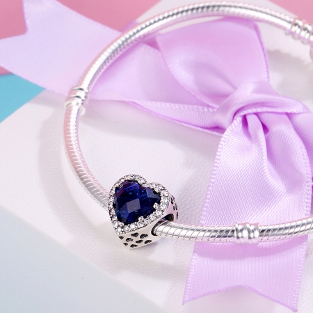 Charm argint 925 cristal albastru cu inimioare si zirconii albe - Be in Love PST0101 [4]