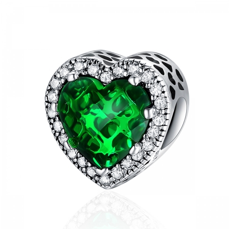 Charm argint 925 cristal verde cu inimioare si zirconii albe - Be in Love PST0100 [0]