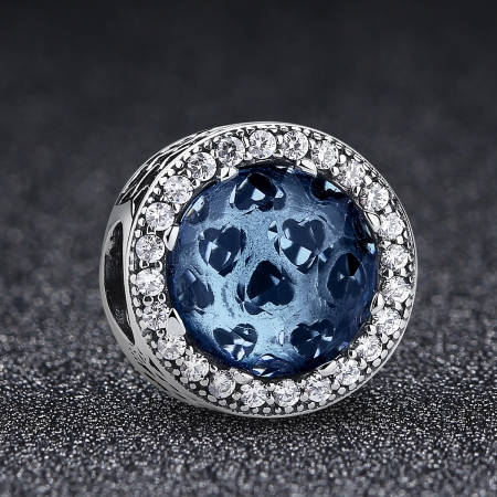 Charm argint 925 cu cristal albastru cu inimioare si zirconii albe - Be in Love PST0047 [1]