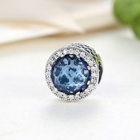 Charm argint 925 cu cristal albastru cu inimioare si zirconii albe - Be in Love PST0047 [2]