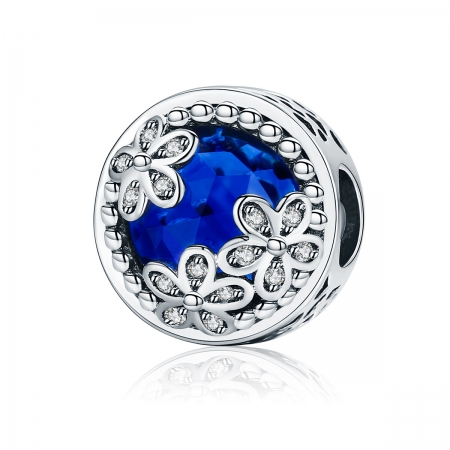 Charm argint 925 cu cristal albastru, floricele si zirconii albe - Be Nature PST0077 [0]