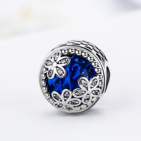 Charm argint 925 cu cristal albastru, floricele si zirconii albe - Be Nature PST0077 [3]