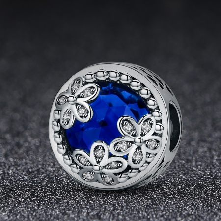 Charm argint 925 cu cristal albastru, floricele si zirconii albe - Be Nature PST0077 [1]