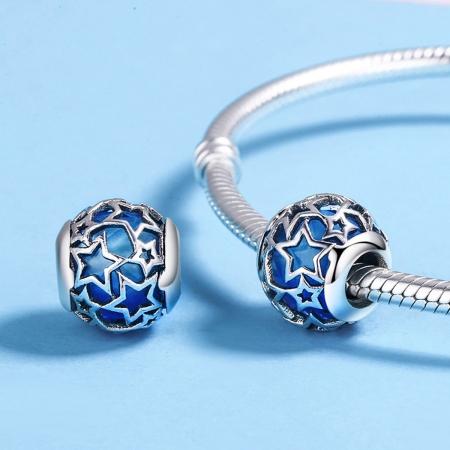 Charm argint 925 cu cristal albastru si stelute argintii - Be Nature PST0116 [4]