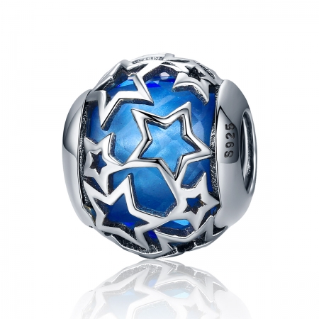 Charm argint 925 cu cristal albastru si stelute argintii - Be Nature PST0116