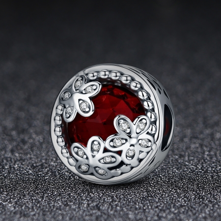 Charm argint 925 cu cristal rosu, floricele si zirconii albe - Be Nature PST0076 [1]