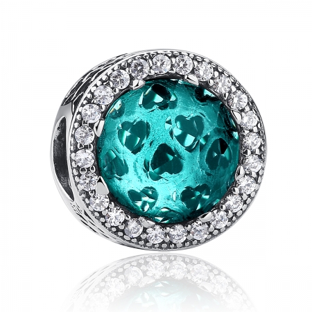 Charm argint 925 cu cristal turcoaz cu inimioare si zirconii albe - Be in Love PST0053 [0]