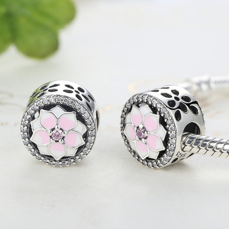 Charm argint 925 cu floare roz si zirconii albe - Be Nature PST0049 [3]