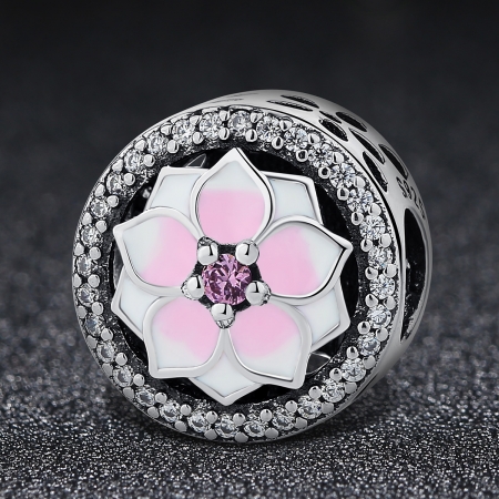 Charm argint 925 cu floare roz si zirconii albe - Be Nature PST0049 [1]