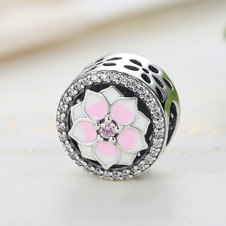 Charm argint 925 cu floare roz si zirconii albe - Be Nature PST0049 [2]