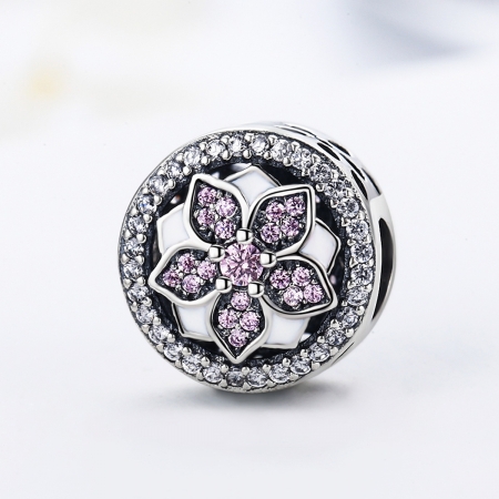 Charm argint 925 cu floare si zirconii albe si roz - Be Nature PST0081 [3]