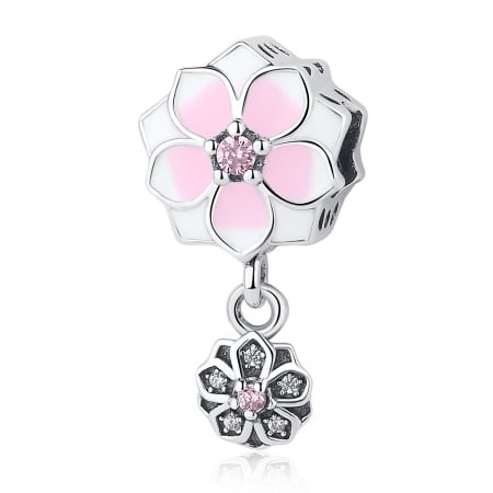 Charm argint 925 cu floricele roz si zirconii albe si roz - Be Nature PST0050 [0]