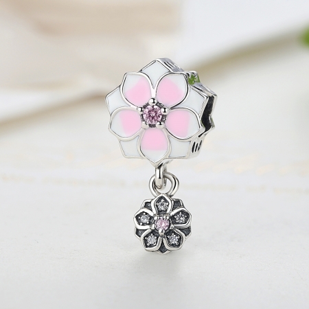 Charm argint 925 cu floricele roz si zirconii albe si roz - Be Nature PST0050 [4]