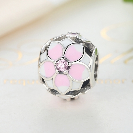 Charm argint 925 cu floricele roz si zirconii albe si roz - Be Nature PST0051 [4]