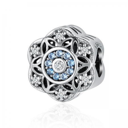 Charm argint 925 cu floricele si zirconii albe si albastre - Be Nature PST0102 [0]