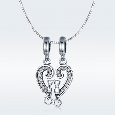 Charm  argint 925 cu inimioara si pisicute - Be Nature PST0126 [8]