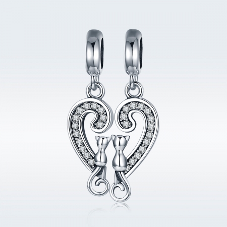 Charm  argint 925 cu inimioara si pisicute - Be Nature PST0126 [2]
