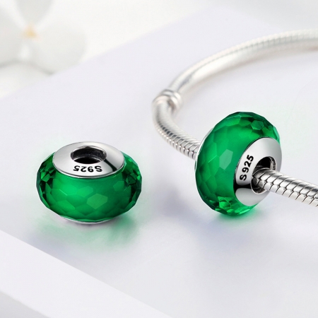 Charm argint 925 cu sticla verde multifatetata - Be Elegant PST0098 [1]