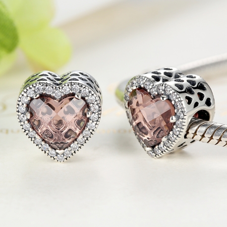 Charm argint 925 inimioara cu cristal maro si zirconii albe - Be in Love PST0045 [3]