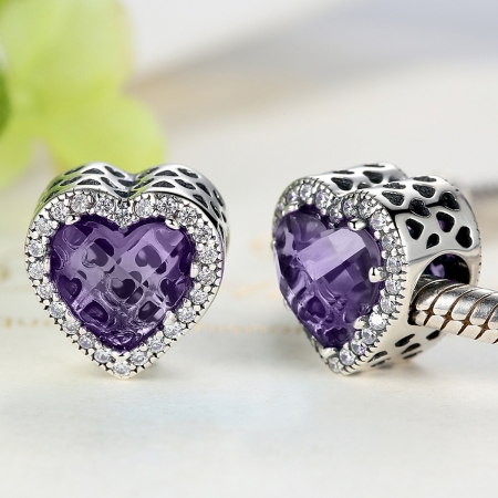 Charm argint 925 inimioara cu cristal mov si zirconii albe - Be in Love PST0046 [3]