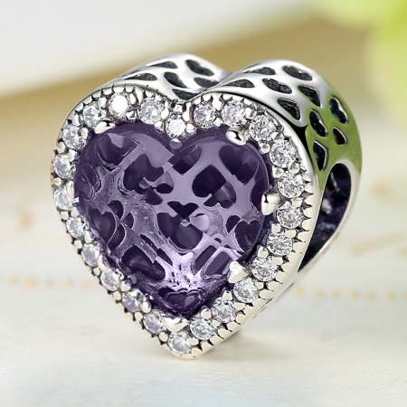 Charm argint 925 inimioara cu cristal mov si zirconii albe - Be in Love PST0046 [2]