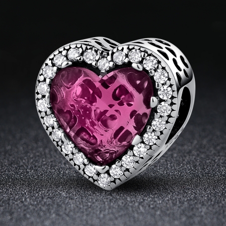 Charm argint 925 inimioara cu cristal roz si zirconii albe - Be in Love PST0044 [1]