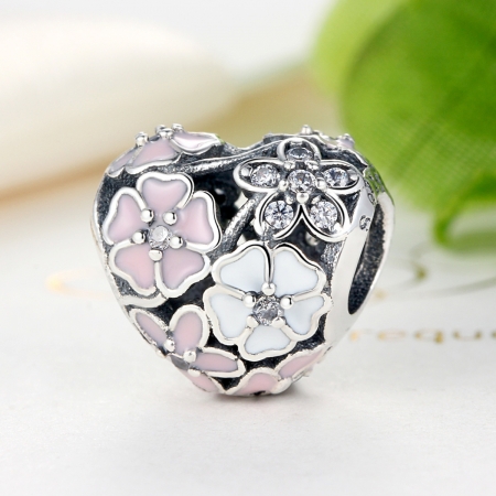 Charm argint 925 inimioara cu flori si zirconii - Be in Love PST0036 [3]