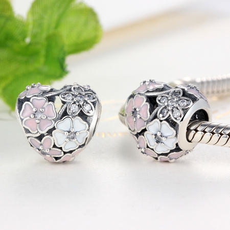 Charm argint 925 inimioara cu flori si zirconii - Be in Love PST0036 [1]