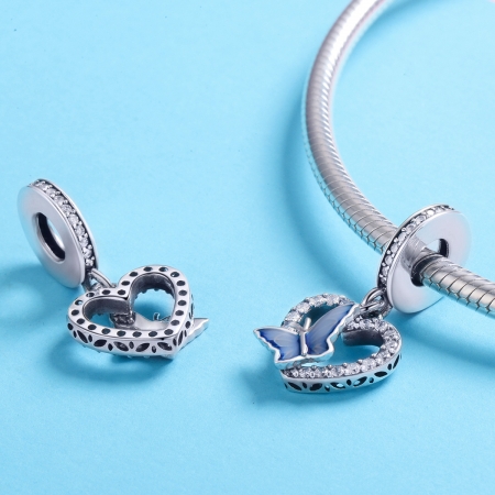 Charm argint 925 inimioara cu fluturas albastru - Be in Love PST0142 [1]