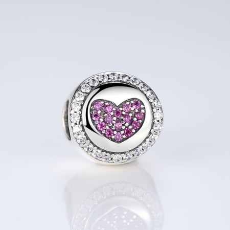 Charm argint 925 inimioara cu zirconii albe si roz - Be in Love PST0055 [2]