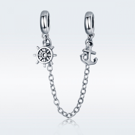 Talisman cu lant de siguranta din argint 925 Nautical cu timona si ancora - Be Nature PST0121 [1]