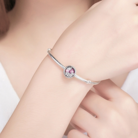 Charm argint 925 roz cu floricele si zirconii albe - Be Nature PST0085 [4]