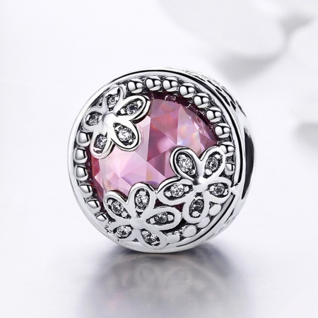 Charm argint 925 roz cu floricele si zirconii albe - Be Nature PST0085 [3]