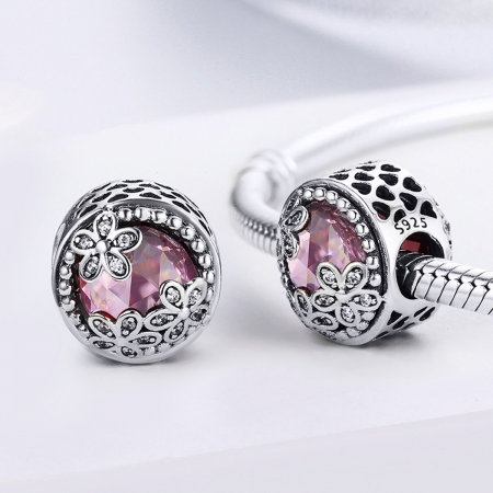 Charm argint 925 roz cu floricele si zirconii albe - Be Nature PST0085 [1]