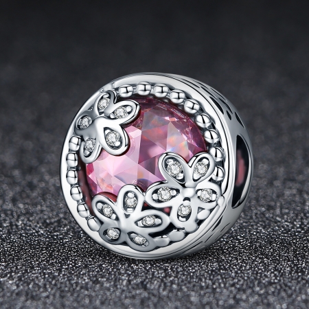 Charm argint 925 roz cu floricele si zirconii albe - Be Nature PST0085 [2]