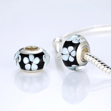 Charm fantezie negru cu floricele albe PST0009 [1]